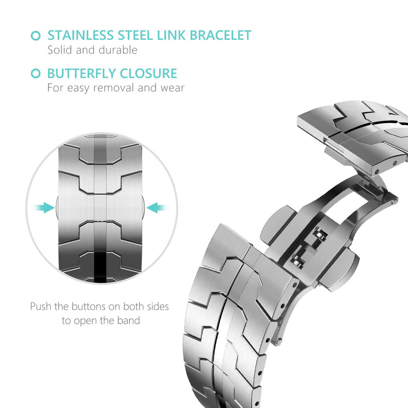  [AUSTRALIA] - CHANCHY Stainless Steel Band for Apple Watch Ultra Band 49mm 45mm 44mm 42mm 38mm 40mm 41mm, Metal Strap with Folding Clasp for Apple Watch Series 8 7 6 5 4 3 2 1 SE Men (Silver, 49mm 45mm 44mm 42mm) Silver 42mm/44mm/45mm/Ultra 49mm