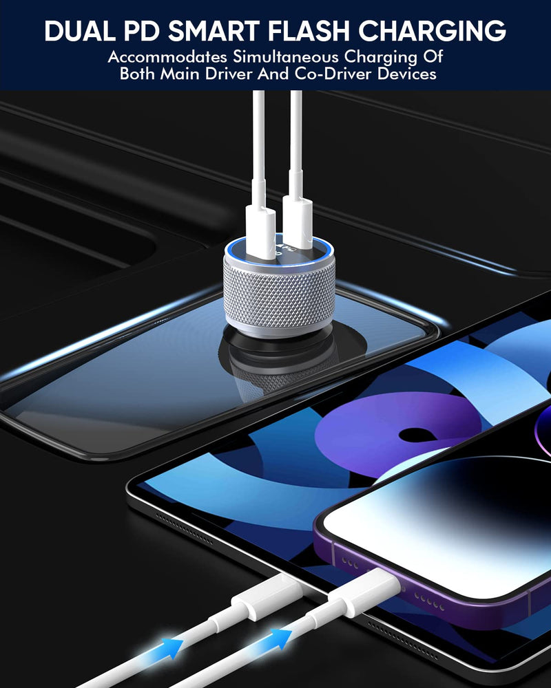  [AUSTRALIA] - iPhone Fast Car Charger,2Pack Dual Port USB C Car Charger[Apple MFI Certified]Power Delivery Apple Car Adapter with 2Pack Lightning Cable Type C Rapid Car Charging for iPhone 14/13/12/11/Xs/Xr/SE/iPad