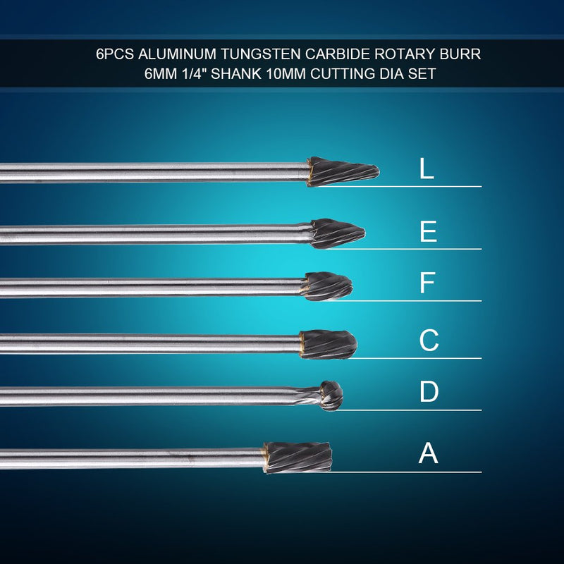 6pcs 6mm Shank Tungsten Carbide Rotary Files Burr Set Point Burrs Die Grinder Aluminum 10mm Head - LeoForward Australia