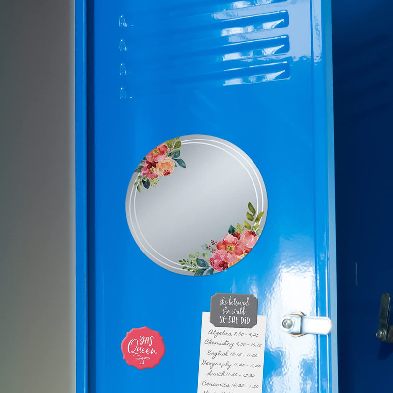  [AUSTRALIA] - Vibrant Floral Round Magnetic Locker Mirror/ 5" Diameter Stylish Locker Décor/Shatterproof Durable School Locker Accessory/Made in The USA