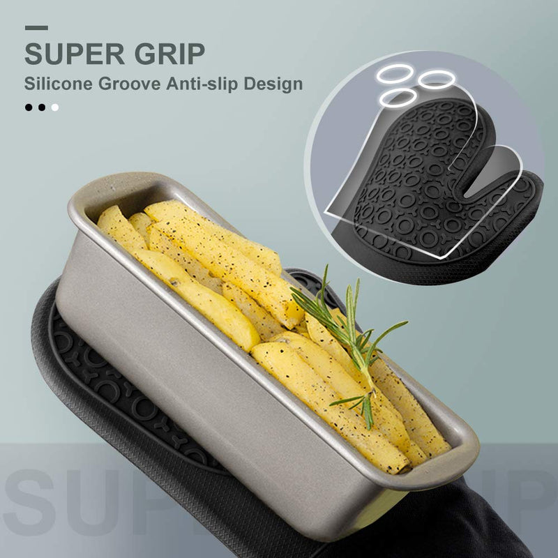  [AUSTRALIA] - Sungwoo Silicone Oven Mitts, Heat Resistant Oven Gloves with Quilted Liner Non-Slip Textured Grip Perfect for BBQ, Baking and Grilling - 13.8 Inch Black 13.8 inches