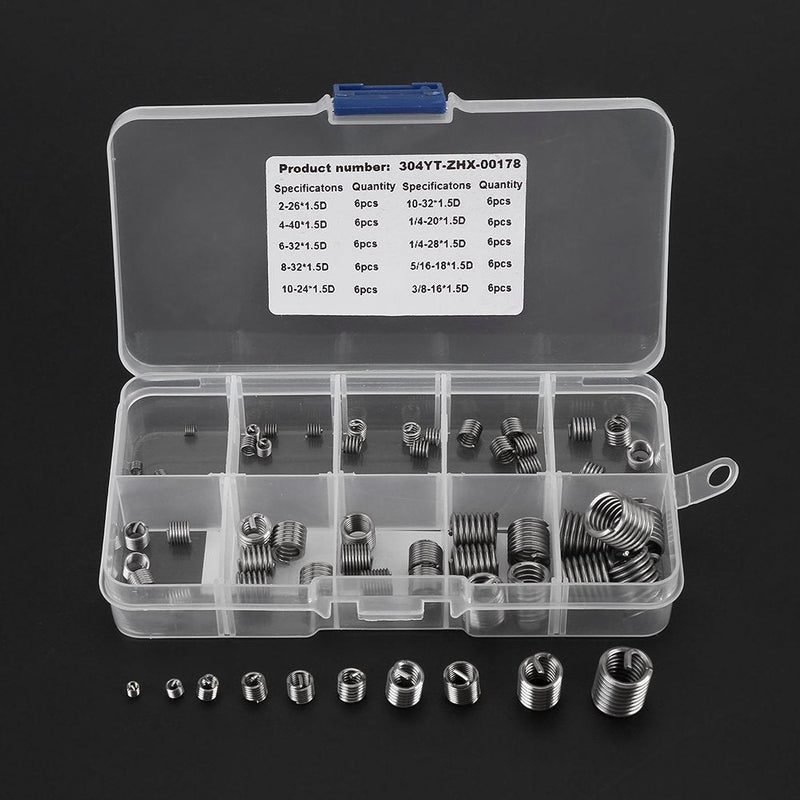  [AUSTRALIA] - 60pcs Thread Insert Kit 304 Stainless Steel Wire Screw Sleeve Thread Repair Insert Assortment Kit