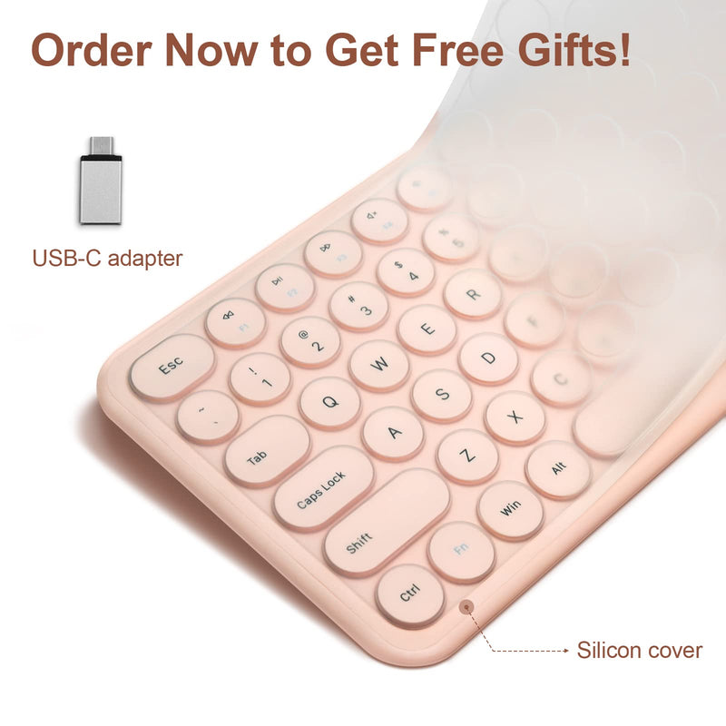  [AUSTRALIA] - Mobifice Cute Keyboard and Mouse Wireless for PC Computer/Laptop/Windows/Mac/Tablets/Apple iPad, Ultra-Thin 2.4GHz USB Cordless Full-Sized Silent Retro Computer Keyboard Mouse Combo (Pink) Rose Gold