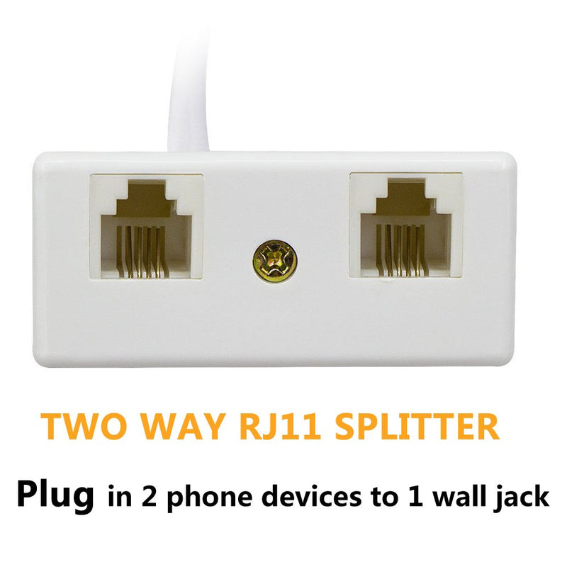 Two Way Telephone Splitters, Uvital Male to 2 Female Converter Cable RJ11 6P4C Telephone Wall Adaptor and Separator for Landline (White, 2 Pack) White - LeoForward Australia