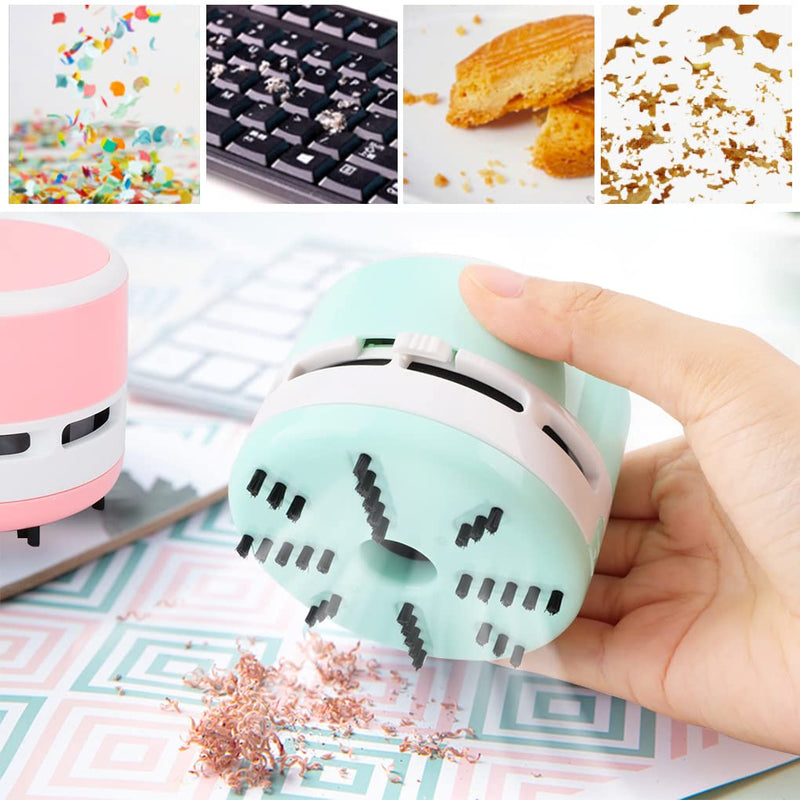  [AUSTRALIA] - FineInno Mini Crumb Vacuum Cleaner Portable Desktop Sweeper Handheld Cordless Multifunction Cleaning for Home,Office,Cars,Pet Hairs (Green White) Green White