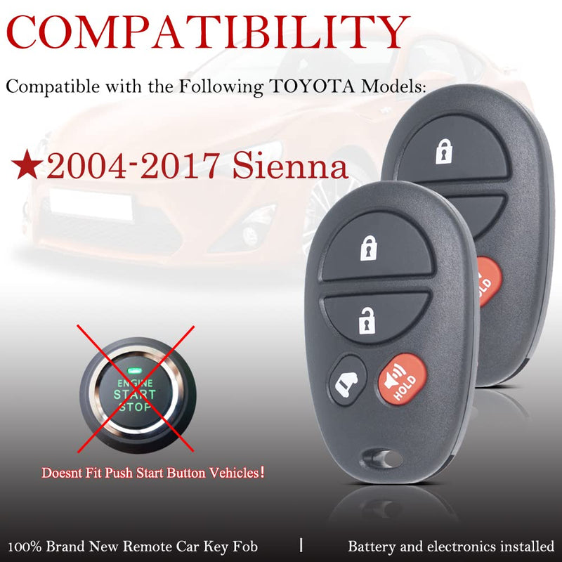  [AUSTRALIA] - Key Fob Remote Replacement Fits for Toyota Sienna 2004 2005 2006 2007 2008 2009 2010 2011 2012 2013 2014 2015 2016 2017 GQ43VT20T Keyless Entry Remote Control 89742-AE020(2PCS)