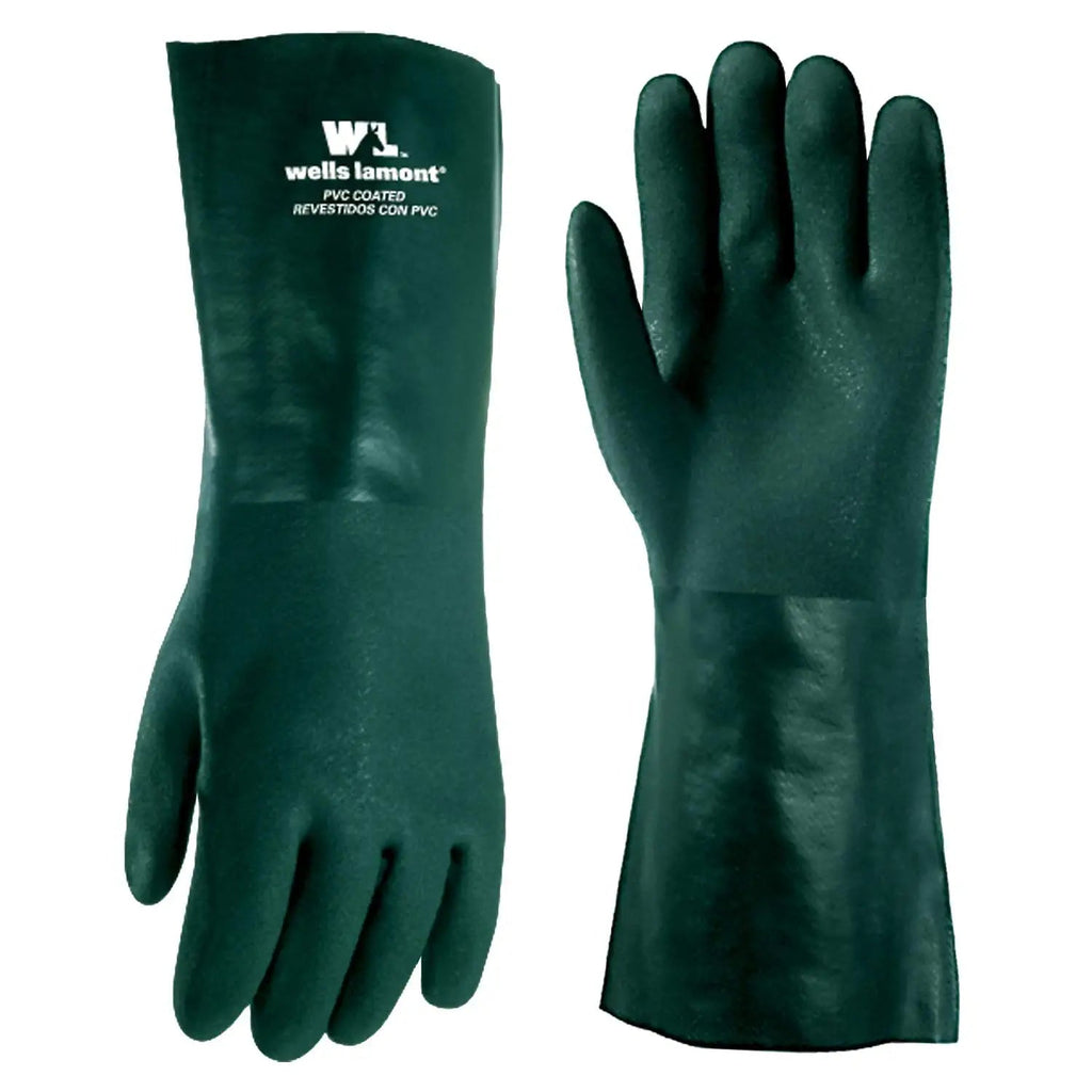  [AUSTRALIA] - Wells Lamont Heavy Duty 14” PVC Coated Work Gloves | Chemical & Liquid Resistant, Cotton Lined |(167L) , Green 14 Inch Glove 2 Count (Pack of 1)