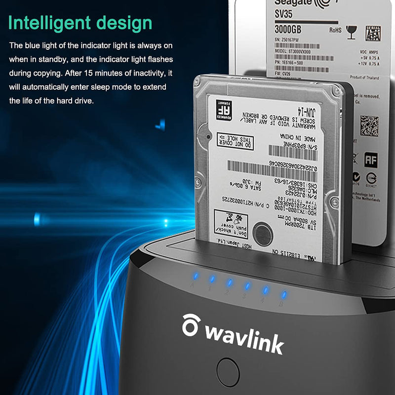  [AUSTRALIA] - WAVLINK USB 3.0 to SATA Dual Bay External Hard Drive Docking Station for 2.5/3.5 Inch HDD/SSD with UASP (6Gbps), Support Offline Clone/Duplicator Function [20TB X2 ] ST342U-BL