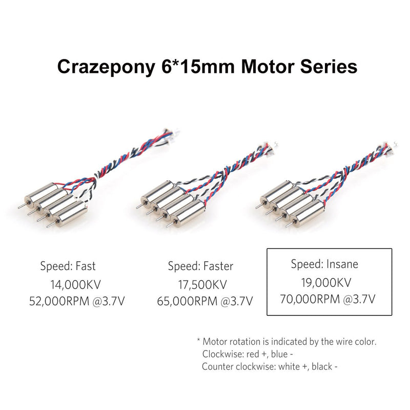 Crazepony 4pcs 6x15mm Motor (Speed: Insane) 19000KV for Blade Inductrix Tiny Whoop Micro JST 1.25 Plug - LeoForward Australia