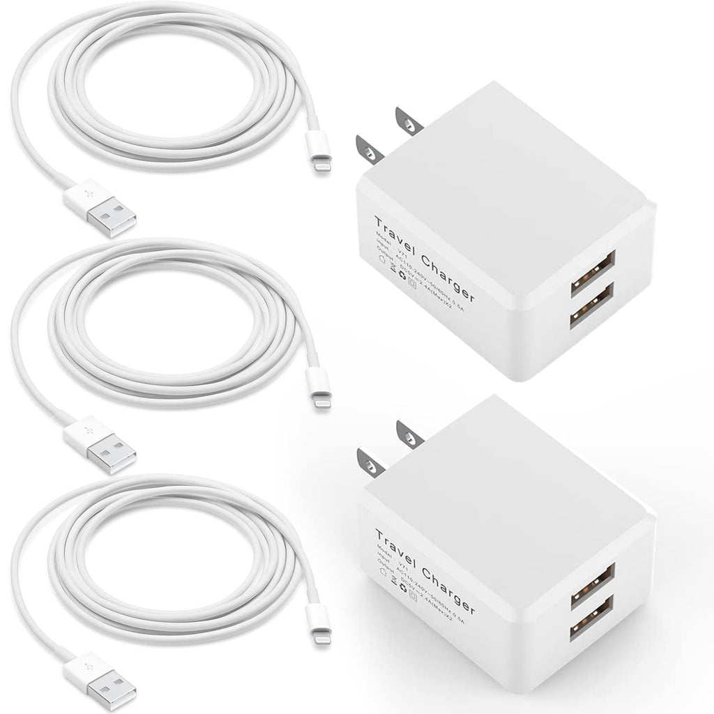  [AUSTRALIA] - Qntry iPhone Charger, [Apple MFi Certified] Lightning Cable 6FT(3PACK) with Dual Port USB Wall Charger Travel Adapter Compatible with iPhone 12/12 Pro/11/11Pro/XS/Max/XR/X/8/8Plus,iPad