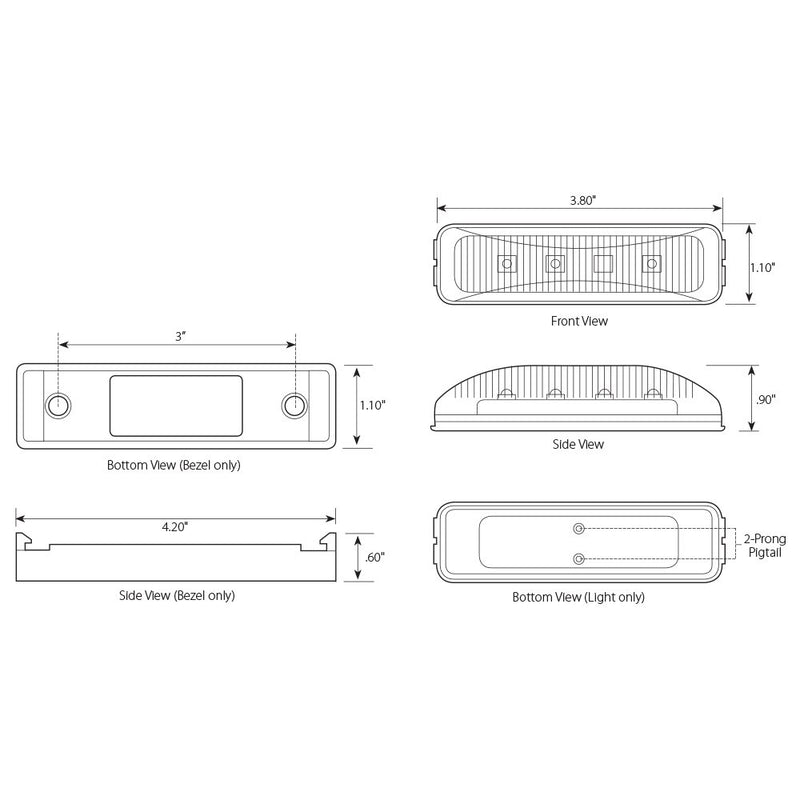  [AUSTRALIA] - GG Grand General 87647 Small Rect. White/Clear 3-LED Utility Sealed Light Light only