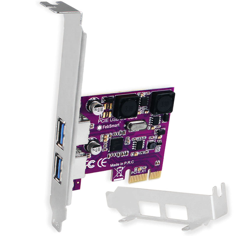  [AUSTRALIA] - FebSmart 2 Ports USB 3.0 Super Fast 5Gbps PCI Express (PCIe) Expansion Card for Windows Server, XP, Vista,7,8,8.1,10 PCs-Build in Self-Powered Technology-No Need Additional Power Supply (FS-U2-Pro) Purple