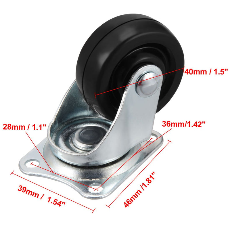  [AUSTRALIA] - uxcell Swivel Caster Wheels 1.5" Rubber with 360 Degree Top Plate 44LBS Capacity for Furniture Carts Workbench, Black, Pack of 4 1.5 Inch