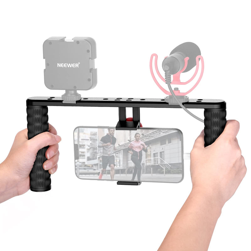  [AUSTRALIA] - Neewer Smartphone Video Rig, Filmmaking Recording Vlogging Rig Case, Handheld Grip Stabilizer Cold Shoe Mount, Compatible with 11 11 Pro 11 Pro Max X Xs 13 13 Pro 13 Mini 13 Pro Max Android (Metal)