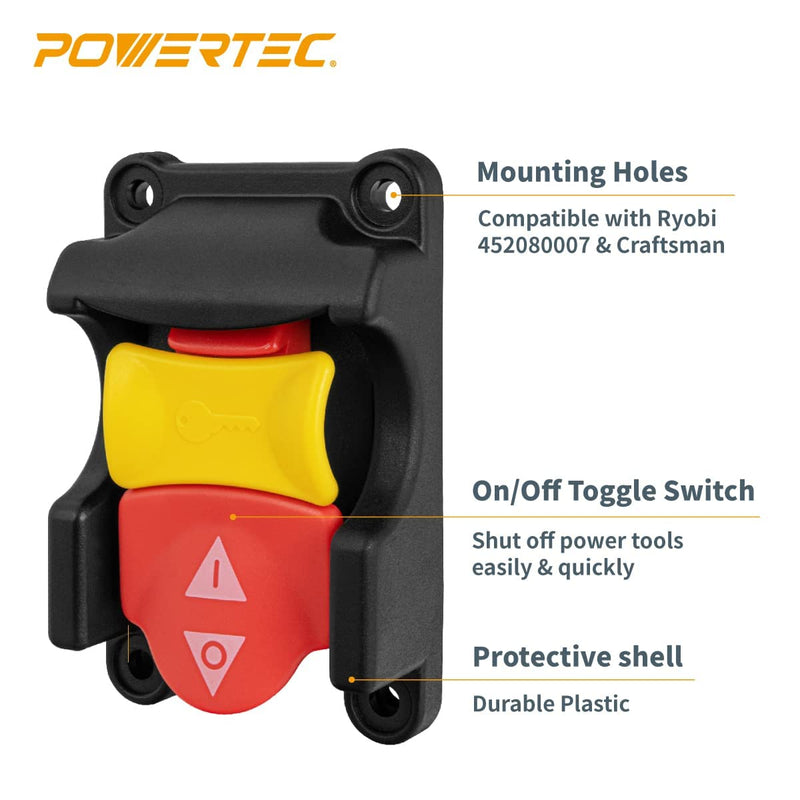  [AUSTRALIA] - POWERTEC 71649 Safety Locking Switch – Dual Voltage 110V/220V Table Saw Switch Replacement, Compatible with Ryobi and Craftsman, w/On Off Toggle for Power Tools