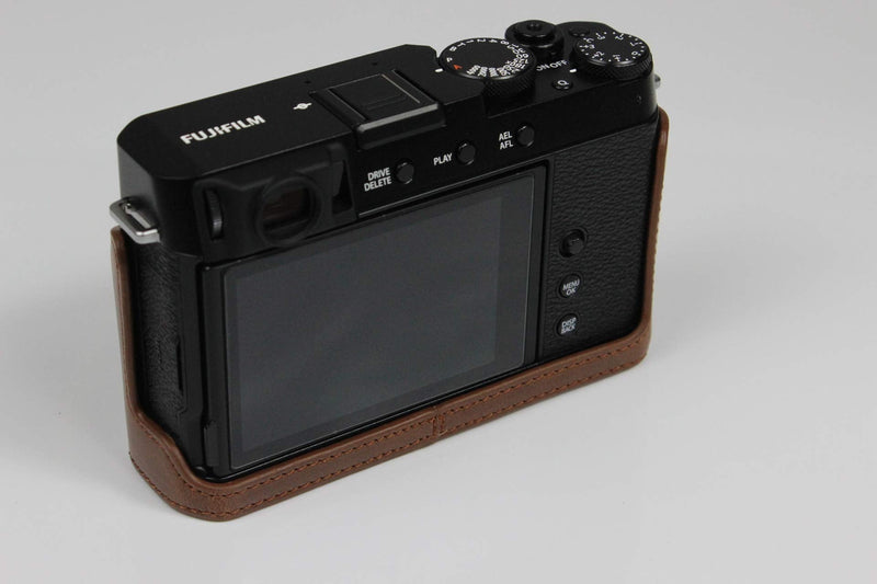  [AUSTRALIA] - Bottom Opening PU Leather Grip Camera Case Compatible with Fujifilm X-E4 XE4 with Tripod Design Dark Brown