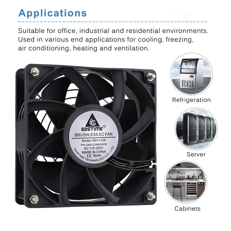  [AUSTRALIA] - GDSTIME EC Cooling Fan, 120mm Fan, 120mm 38mm AC 110V 115V 120V 220V 240V, Dual Ball Bearing