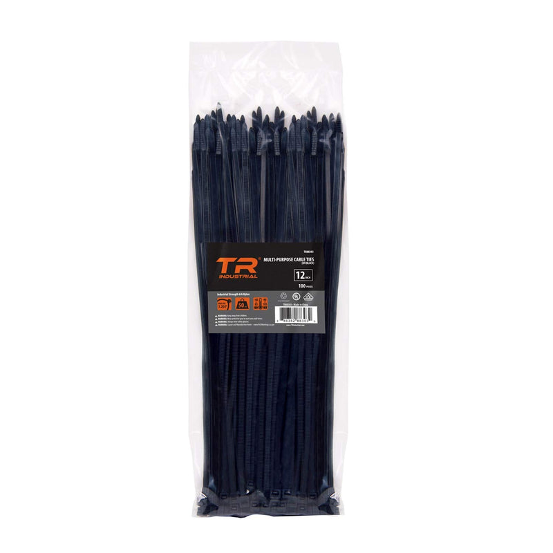  [AUSTRALIA] - TR Industrial Multi-Purpose UV Resistant Black Cable Ties, 12 inches, 100 Pack 12"