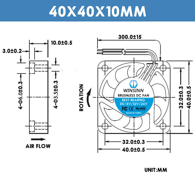  [AUSTRALIA] - WINSINN 40mm Fan 5V, 3D Printer Micro 5 Volt Fans 4010 Hydraulic Bearing, Brushless Cooling 40mmx10mm 2PIN (Pack of 5Pcs) DC 5V