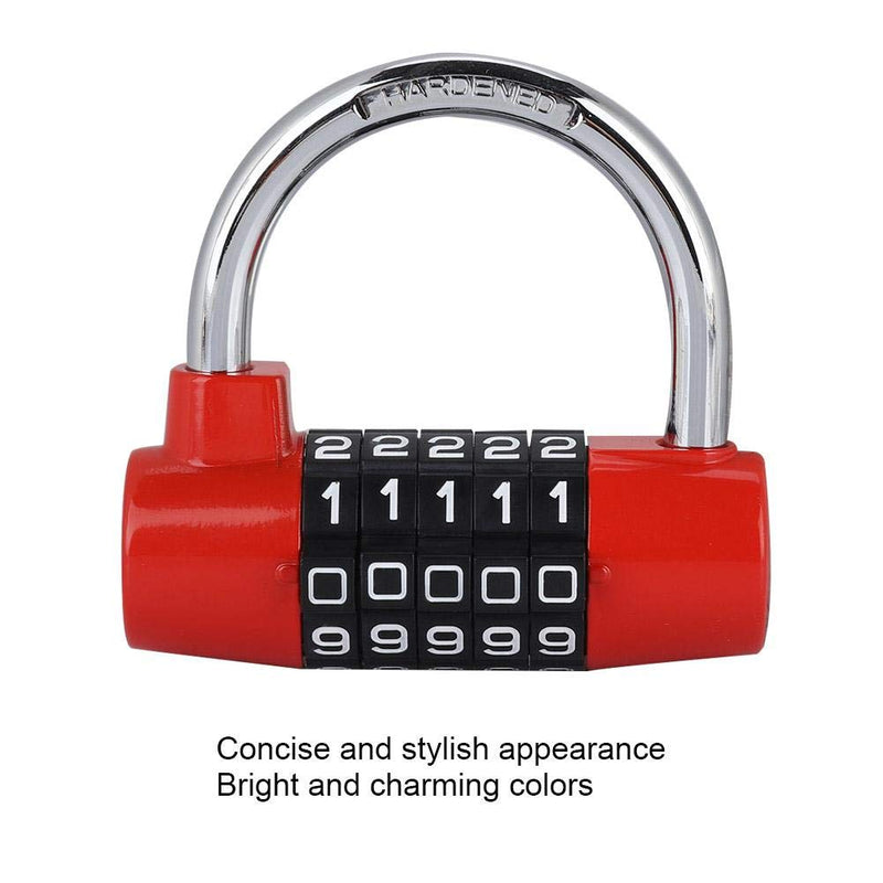  [AUSTRALIA] - Metal Padlock, 5 Digit Code Door Lock U-Shaped Suitcase Combination Lock for Gym Sports School Employee Locker Outdoor Fence Hasp and Storage (Red) Red