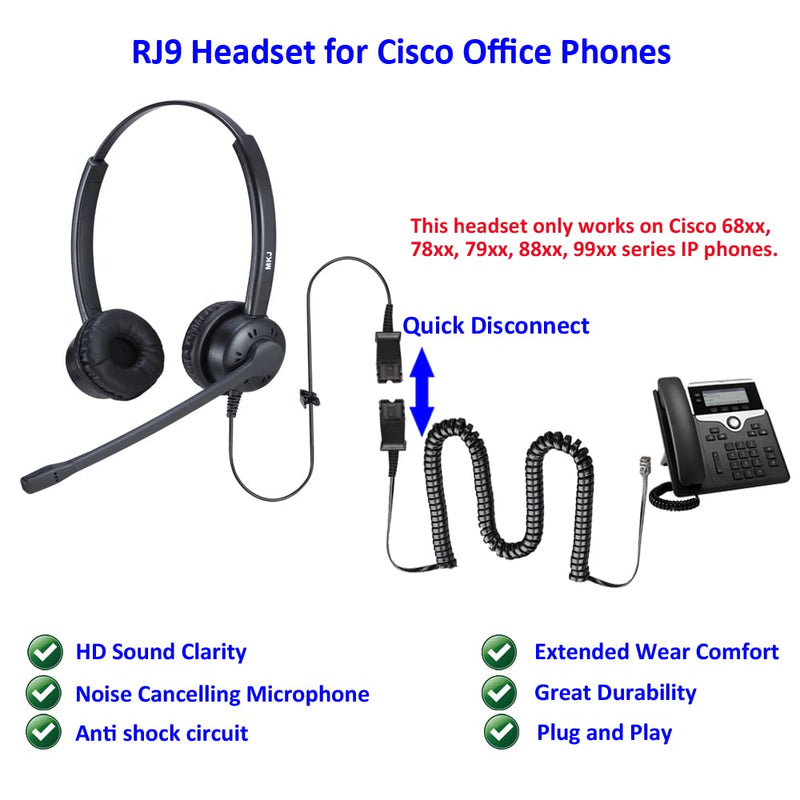  [AUSTRALIA] - MKJ Telephone Headset with Microphone Wired Headphones with Noise Cancelling Mic for Call Center Office Corded RJ9 Desk Phone Headset for Cisco 7821 7841 7861 7942G 7945G 7962G 7975G 8841 8865 9971