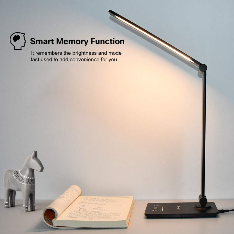 LED Desk Lamp for Home/Office, CeSunlight Desk Light, 7W, 5 Color Modes, 6 Brightness Levels, Dimmable Touch Control, Memory Function, Foldable Lamp for Reading, Working, Office, Study Black - LeoForward Australia