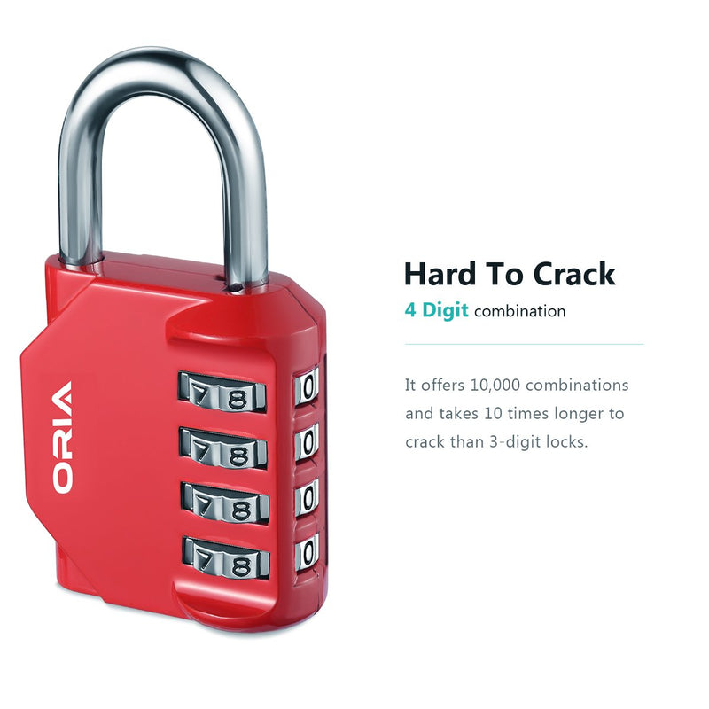  [AUSTRALIA] - ORIA Combination Lock, 4 Digit Combination Padlock Set, Metal and Plated Steel Material for School, Employee, Gym or Sports Locker, Case, Toolbox, Hasp Cabinet and Storage, Pack of 2, Red