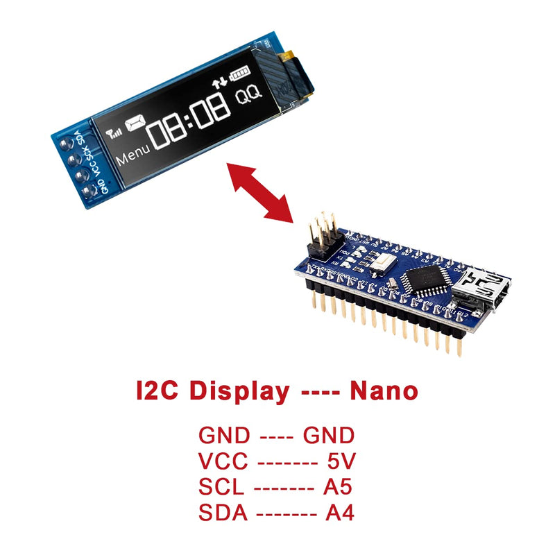  [AUSTRALIA] - Hosyond 5 Pcs 0.91 Inch I2C OLED Display Module I2C OLED Screen Driver DC 3.3V~5V Compatible with Arduino (White Display Color)