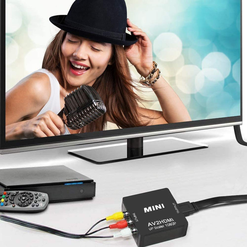  [AUSTRALIA] - GOXMGO RCA to HDMI Converter,Mini Composite AV to HDMI Video Adapter Box for Smart TV/VCR/DVD/VHS Player/Roku/PS2 Game Console/N64/Wii,with USB Power Cable,Supporting PAL/NTSC Black