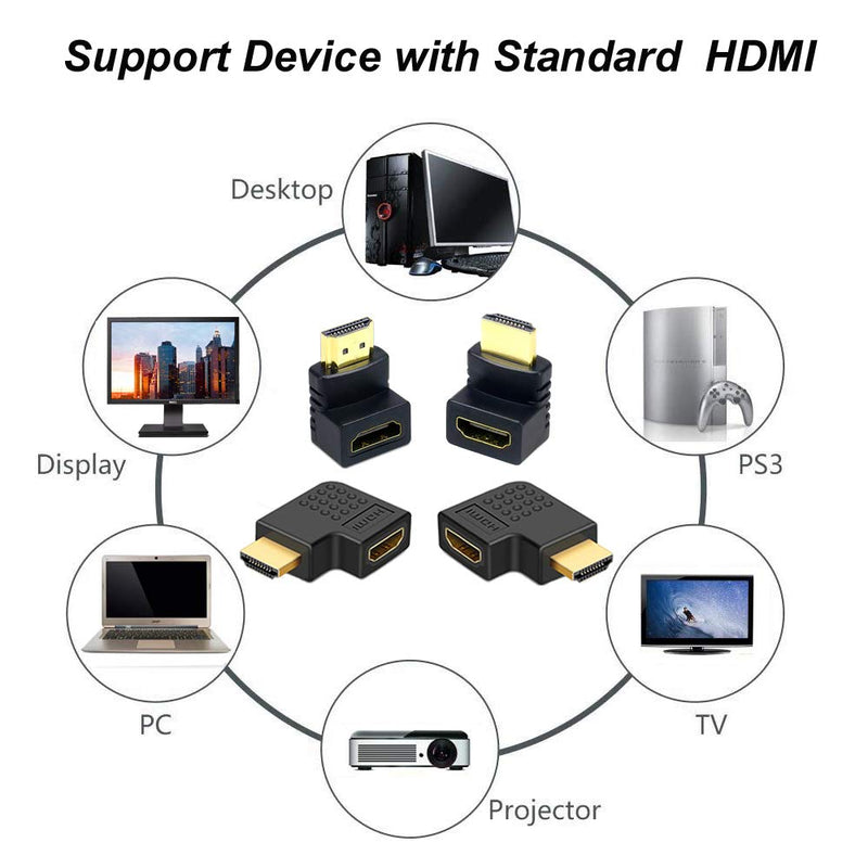  [AUSTRALIA] - AONTOKY 6Pack 3D and 4K HDMI Angled Adapter Combo 4 Pcs 90 and 270 Degree 2 Pcs Vertical Flat Left and Right 90 Degree Male to Female HDMI Adapter TV Connector