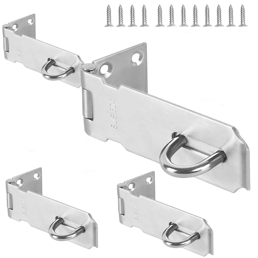  [AUSTRALIA] - 4 PCS 3 Inch Padlock Hasp, KINJOEK Stainless Steel Security Door Clasp Hasp Lock Latch, 4mm Extra Thick Door Gate Bolt Lock with 32 Mounting Screws 4