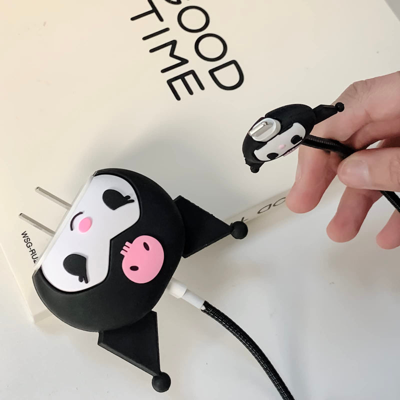  [AUSTRALIA] - 2pcs Protective Case for Apple 20W iPhone USB-C Power Adapter Charger and USB Lightning Cable, 3D Cute Cartoon Designs Protective Case for iPhone Charger S2-Black&Red Cat