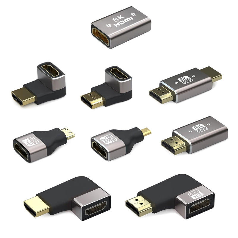  [AUSTRALIA] - WYTUDTE HDMI Coupler 9 Pack, 90 Degree and 270 Degree Gold Plated Adapter, Right Angle HDMI Male to Female Vertical Adapter HDMI L Shape Extender, Supports 8K@60Hz，4K@120Hz, for HDTV, Xbox, PS5 HDMI Adapter-9 Pack