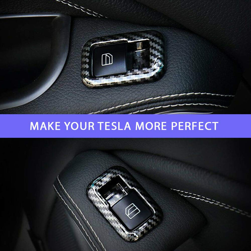  [AUSTRALIA] - CoolKo Inner Window Switch Panel Bright Carbon Fiber Pattern Cover Modified Decoration Compatible with Model X [ 4 Pieces - Black ]