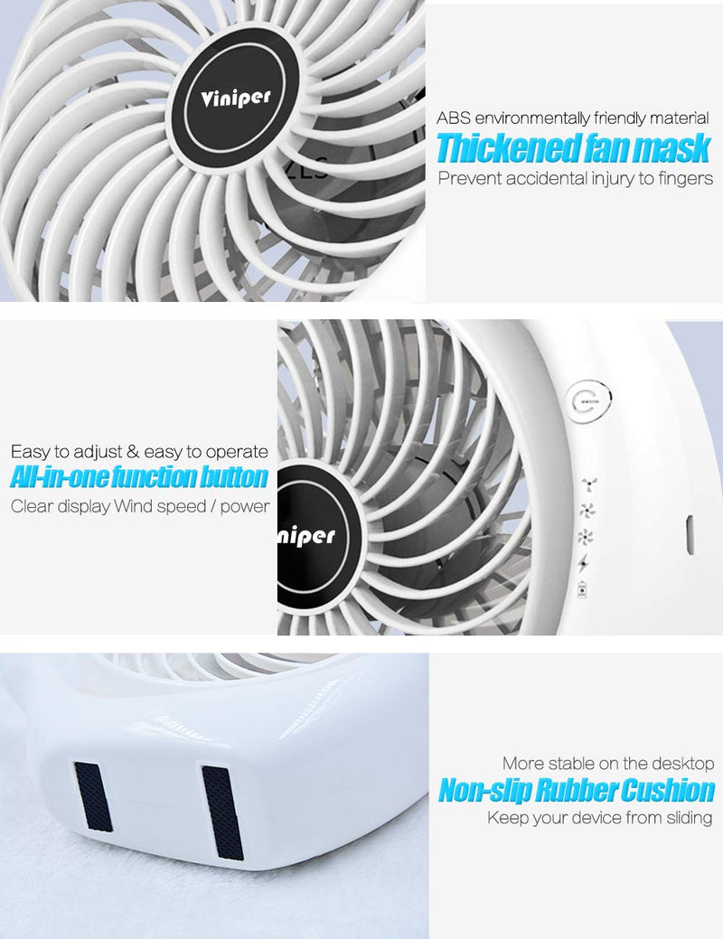  [AUSTRALIA] - viniper Battery Operated Fan, Small Desk Fan : 3 Speeds & 8-24 Hours Longer Working, 180° Rotation, Optimised Portable USB Rechargeable Fan , Small but Mighty, Strong Wind (6.2 inch, White) 6.2 inch