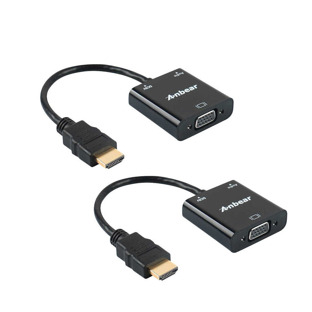 [AUSTRALIA] - HDMI to VGA with Audio,Anbear Gold-Plated HDMI to VGA Adapter 2 Pack (Male to Female) Compatible for Computer, Desktop, Laptop, PC, Monitor, Projector, HDTV, Chromebook,Roku, Xbox and More