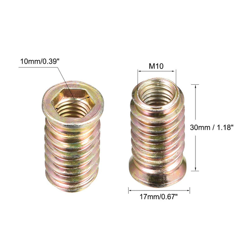  [AUSTRALIA] - uxcell Wood Furniture M10x30mm Threaded Insert Nuts Interface Hex Socket Drive 5pcs