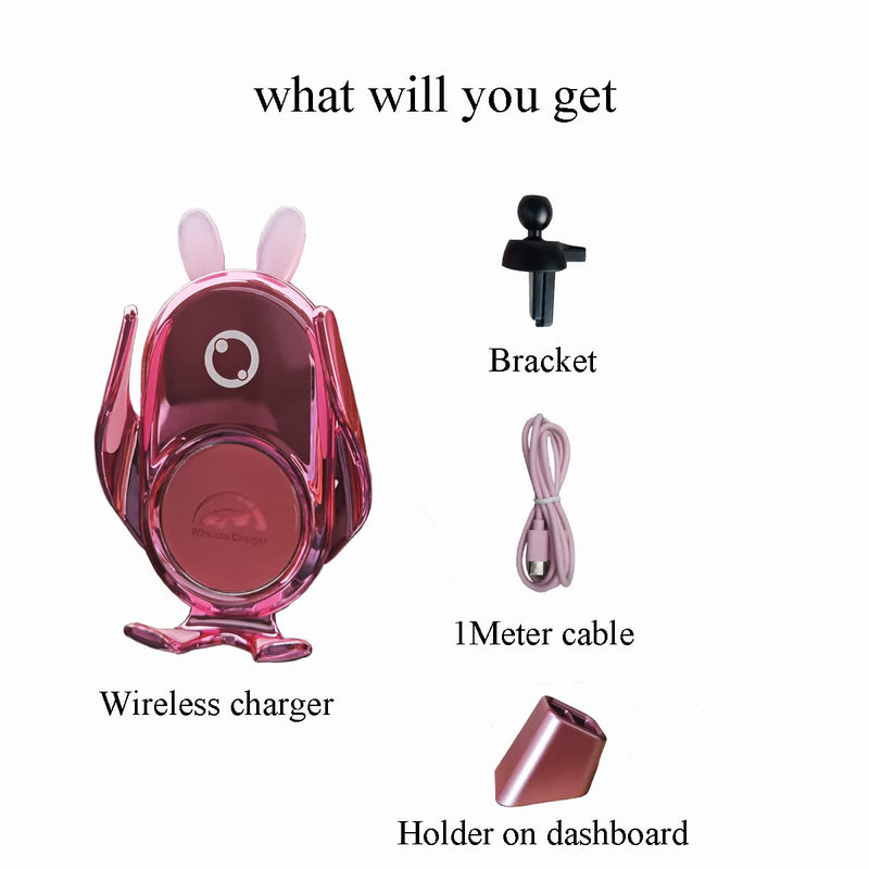  [AUSTRALIA] - Wireless Car Charger Mount,15W Fast Charging, Dashboard Airvent, Cute Car Phone Holder Compatible for iPhone13/13Pro/12/12Pro/SE/11/11Pro/XSMax/XS/XR/X/8,Samsung S20/S10/9/8/Note 20/Note10/9 (Pink)