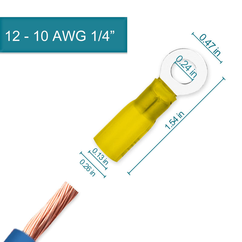  [AUSTRALIA] - 60 PCS Heat Shrink Wire Connectors, 12-10 AWG Ring Terminals, 12-10 Gauge 1/4" Stud(M6) Automotive Marine Ring Connectors by Housun 12-10AWG-1/4"(M6) 60PCS