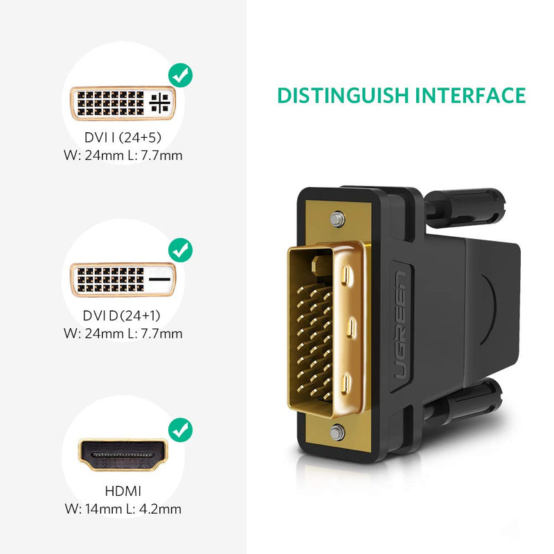  [AUSTRALIA] - UGREEN DVI to HDMI Adapter Bi-Directional DVI Male to HDMI Female Converter, DVI-D 24+1Male to HDMI Female High Speed Adapter Converter Gold Plated Support 1080P for HDTV Plasma DVD Projector Computer