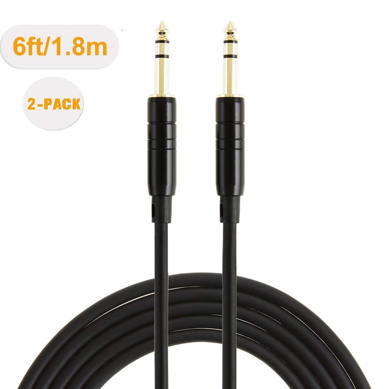  [AUSTRALIA] - CableCreation 1/4’’ TRS Cable, [2-Pack 6FT] 1/4 Inch to 1/4 Inch 6.35mm Balanced Stereo Audio Cable for Studio Monitors,Mixer,Yamaha Speaker/Receiver,Black 6 feet 2 pack
