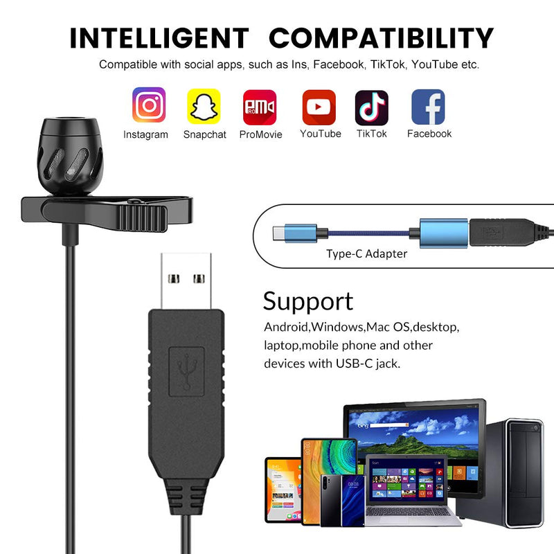 USB Lavalier Microphone, Lapel Microphone for Computer, USB-C Clip On Mic for YouTube, Recording, Podcasting, Gaming, Interview Omnidirectional Condenser Mic for PC, Laptop, Mac, Smartphone - LeoForward Australia