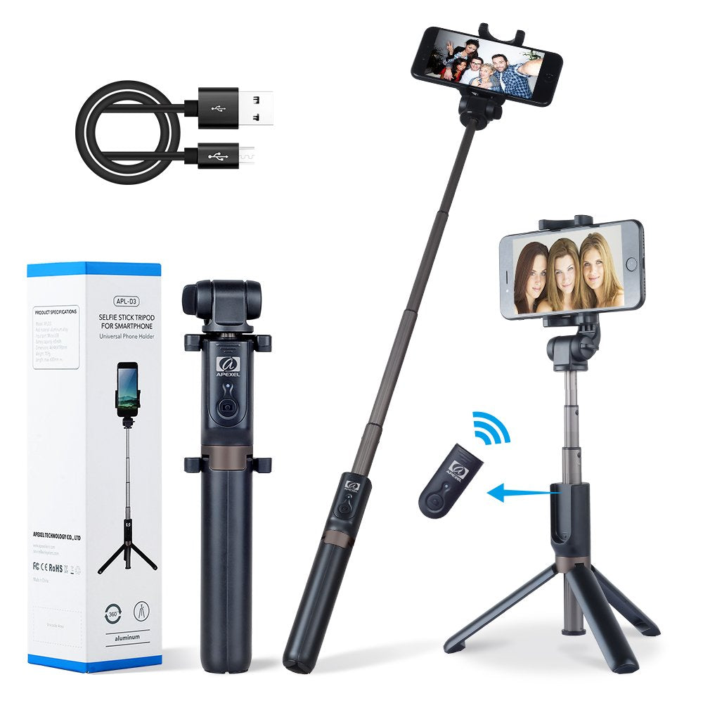  [AUSTRALIA] - Apexel 2-in-1 Extendable Selfie Stick Monopod Tripod Stand with Wireless Remote Shutter for iPhone Xs/XS Max/XR/X/8/8 Plus/7/7 Plus/6s/6 Plus, Galaxy S9/S8/S7 Plus, Nubia, Huawei and More 26.6" Phone Tripod Selfie Stick