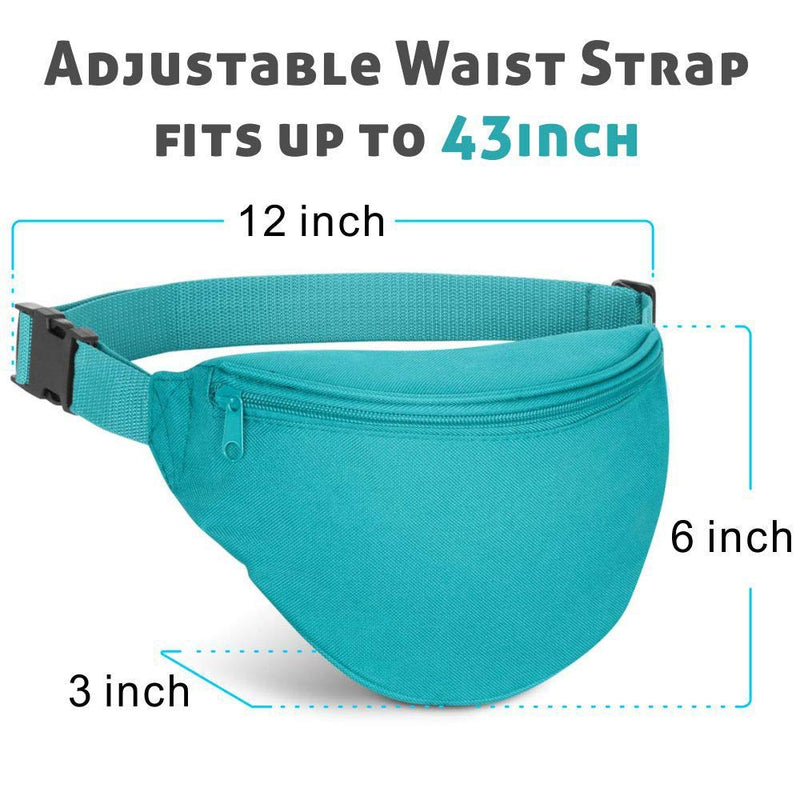 BuyAgain Fanny Pack, Unisex 2 Zipper Quick Release Buckle Travel Sport Running Waist Fanny Pack Teal - LeoForward Australia