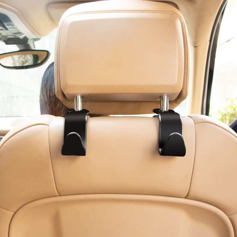 Car Hooks, Universal Seat Headrest Hanger Behind Over The Seat Hooks for Purse Groceries Bag Handbag, Black, 4 Packs - LeoForward Australia