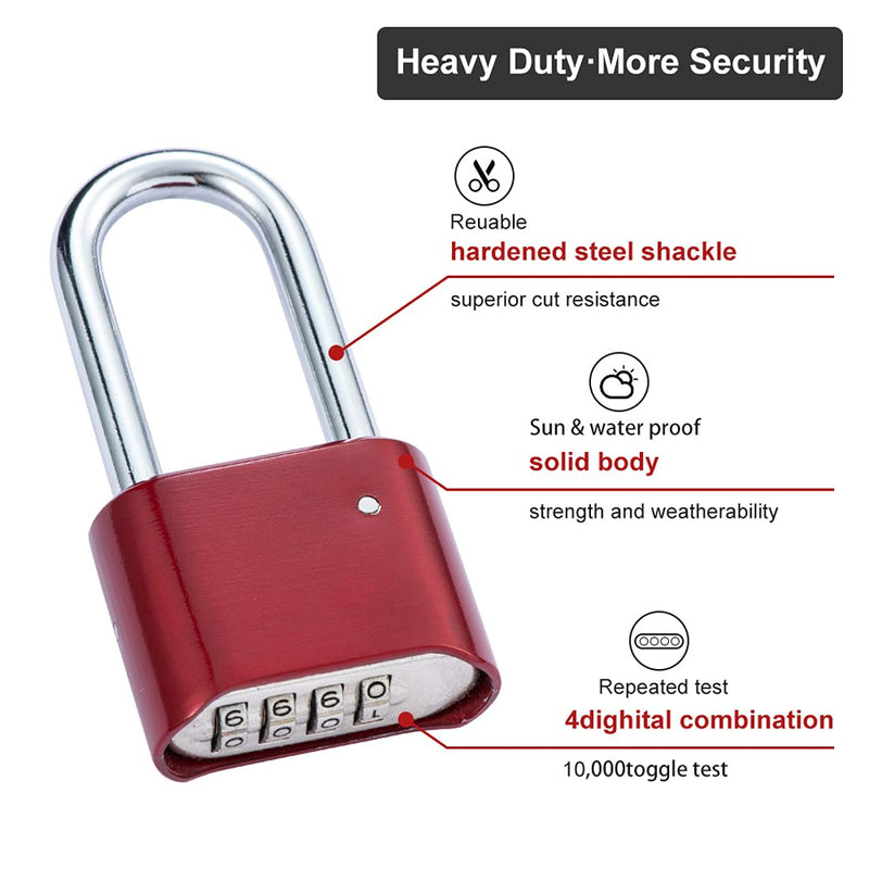  [AUSTRALIA] - ZPLIUST Combination Lock 4 Digit Heavy Duty Outdoor Waterproof Padlock for School, Gate, Fence, Gym Locker, Hasp Storage (Red 1 Pack) Red 1 Pack