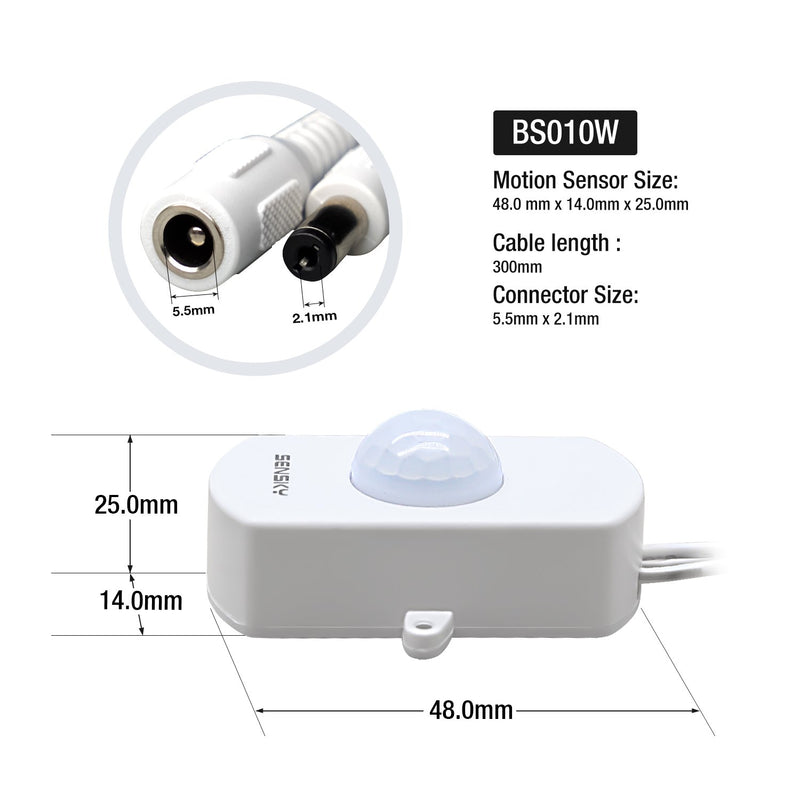 Sensky BS010W DC 12V to 30V 3A Mini Pir Motion Sensor Switch,Occupancy Sensor Switch for Gun Safe, Kitchen Cabinet, Pantry, Closet led lighting (White-Without Light Sensor) - LeoForward Australia