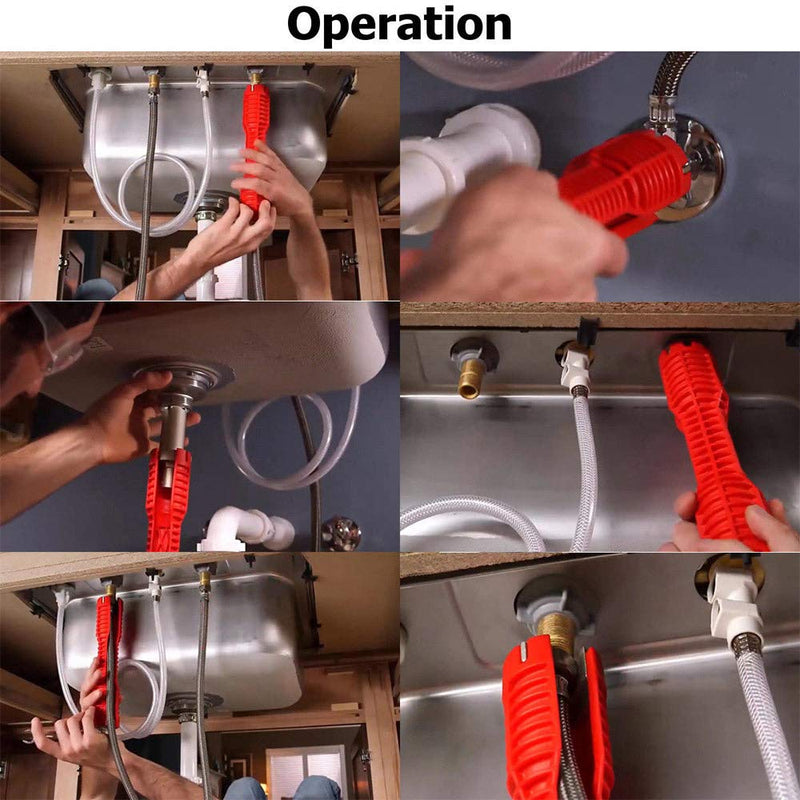  [AUSTRALIA] - WREOW （8 in 1）Multifunctional Faucet Wrench Tool,Double Head Sink Installer Tool Water Pipe Spanner Tackle For Plumbers And Homeowners (red) Red