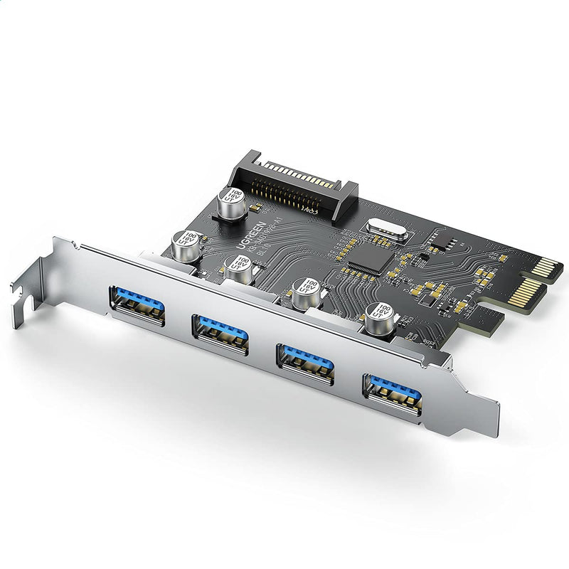  [AUSTRALIA] - UGREEN USB 3.0 PCIe Card 5Gbps USB 3.0 PCIe Expansion Card 4 Ports PCIe to USB Adapter with 15-pin SATA Power Connector for PC Host Compatible with Windows 10/8/7/XP/Vista