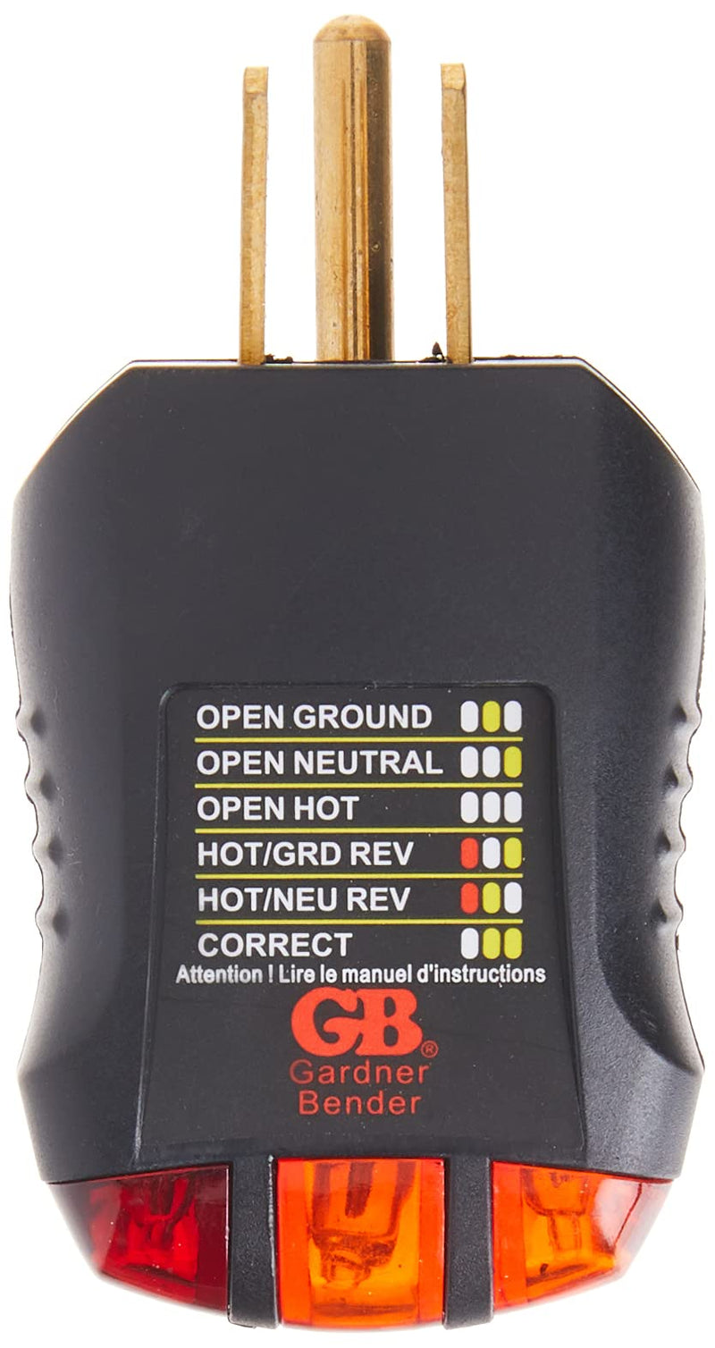  [AUSTRALIA] - Gardner Bender GRT-3500 Outlet Receptacle Tester & Circuit Analyzer, Indicates 5 Wiring Errors, Easy Read Chart, Comfort Grip, 120 VAC , Black Receptacle & Circuit Analyzer